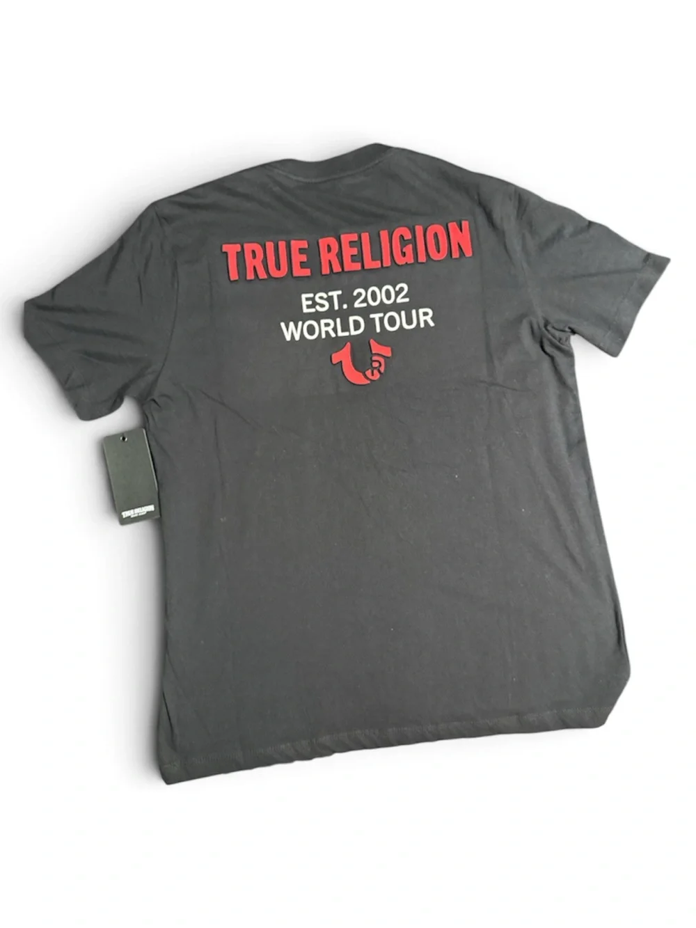 True Religion Black Short Sleeve Tee with Red Logo